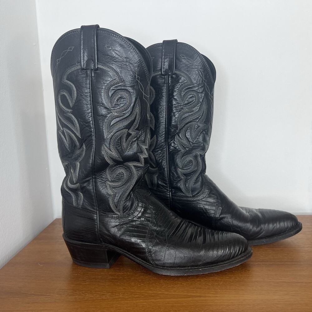 Dan Post Mens Size 10 D Black Teju Lizard Leather Western Cowboy Boots Exotic